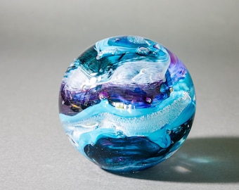 Handmade Large Paperweight:  "Blue Ice"