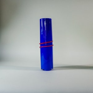 Blown Glass Cylinder Vase with Wrap:  Blue and Red