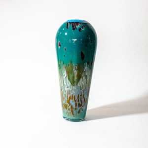 Tall Blown Glass Vase in Teal