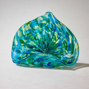 Blown Glass Business Card or Phone Holder:   Blue-Green Mix