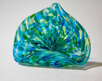 Blown Glass Business Card or Phone Holder:   Blue-Green Mix