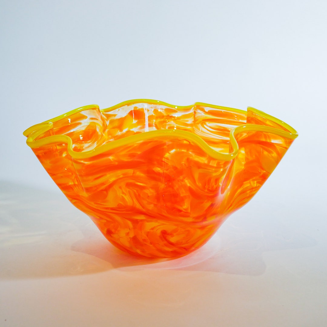 Large Blown Glass Bowl Orange Etsy