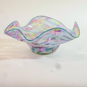 Medium Blown Glass Bowl:  Pastel Rainbow Mix