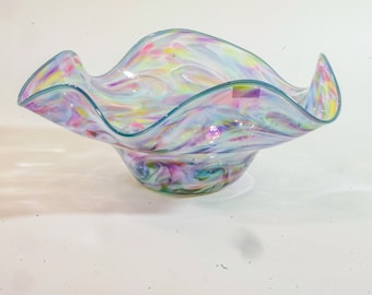 Medium Blown Glass Bowl:  Pastel Rainbow Mix