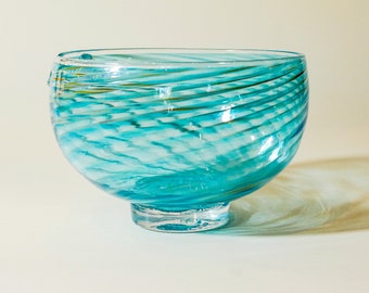 Blown Glass Yarn Bowl:  Blue Spa