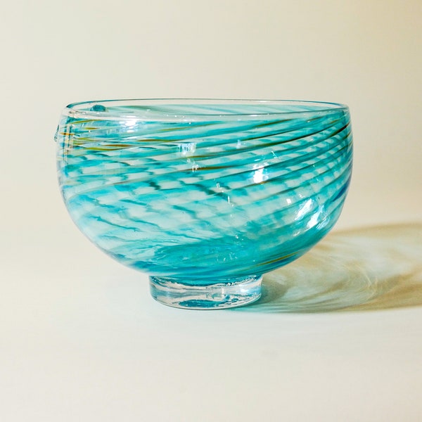 Blown Glass Yarn Bowl:  Blue Spa