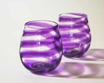 Stemless Wine Glass:  Purple Swirl