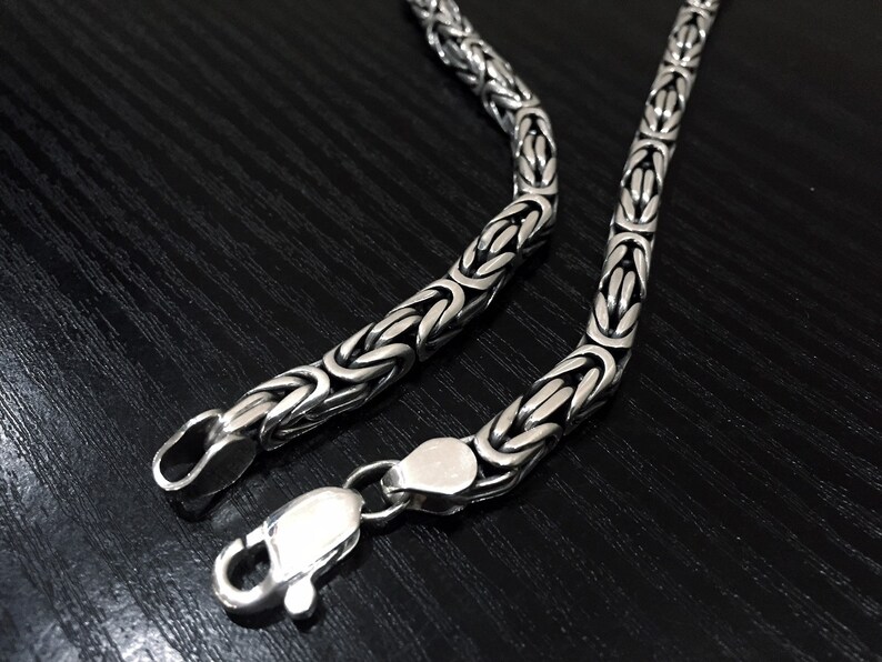 Mens Silver Necklace Byzantine Solid Sterling Silver 925 Etsy