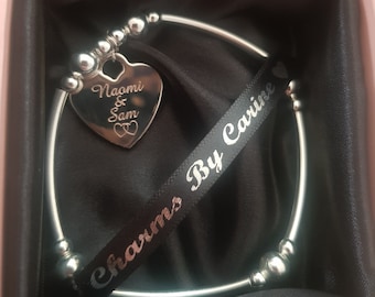 Personalised engraved heart charm bracelet