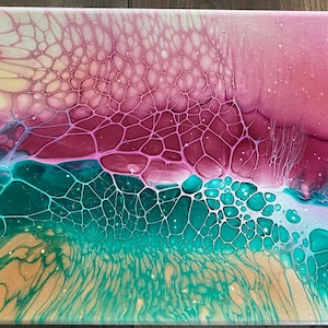 Pintura acrílica vertida sobre lienzo original / Arte abstracto verde / Pintura de arte fluido / Arte de goteo / Pintura pequeña de 8x10 / Pintura acrílica