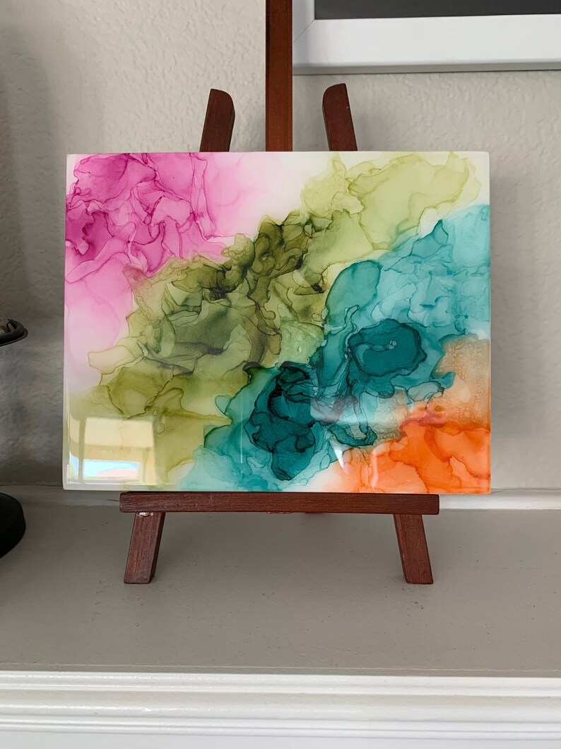 Alcohol Ink Painting on Wood Modern Fluid Art for Your Home Etsy