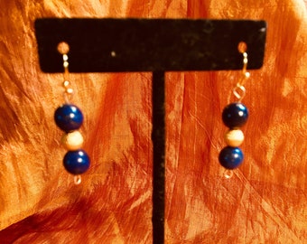 Lapis lazuli and gold plated bead earrings