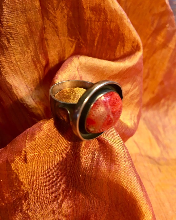 Red coral statement ring - image 3