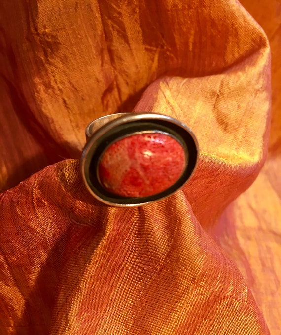 Red coral statement ring