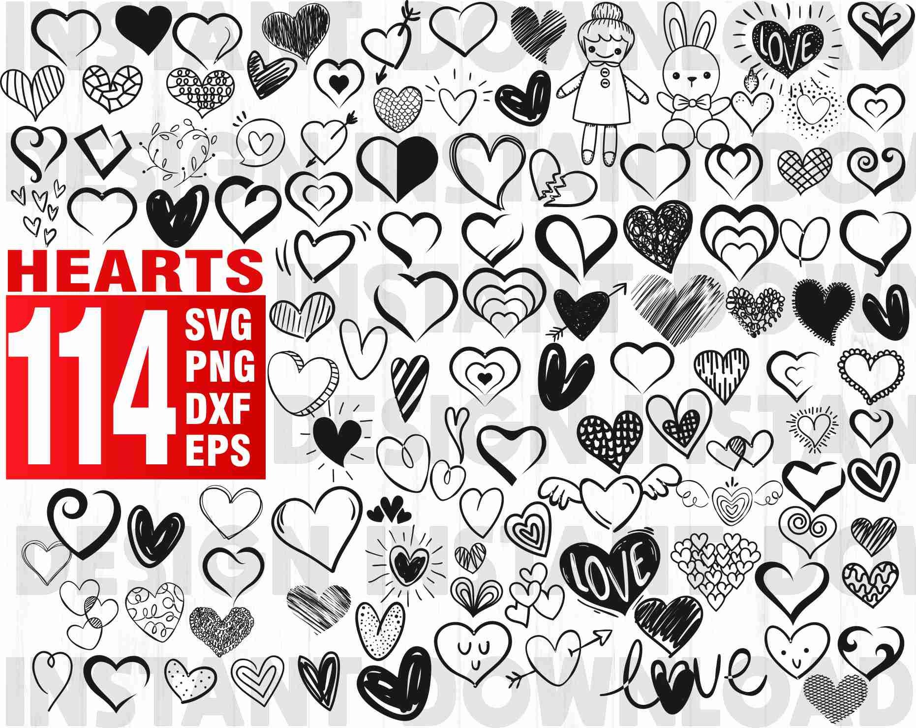 Download 114 Heart SVG Doodle hearts svg Valentine DXF Heart | Etsy