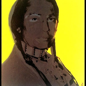 ANDY WARHOL - 'Russell Means (gelb)' - signierter Vintage Ausstellungskartendruck - c1986 (Vontobel, Schweiz. Pop art)