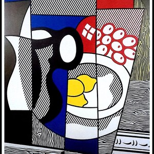 ROY LICHTENSTEIN - 'Stillleben' - handsignierte Vintage Ausstellungskarte - c1990 - SELTENE Signatur (Ludwig Museum, Deutschland)
