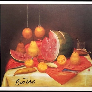 FERNANDO BOTERO - 'Stillleben mit Wassermelonen' - handsignierter Vintage Ausstellungsdruck - c1980s (Prestel, München)