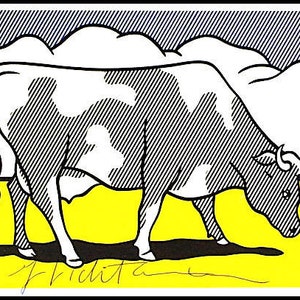ROY LICHTENSTEIN - 'Kuh' - handsignierte vintage Ausstellungskarte - c1995 (Gutrath Verlag, Germany)