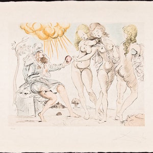 SALVADOR DALI - &#39;Judgement of Paris&#39; - hand signed & numbered vintage etching - c1950 - large (Mourlot, Paris)