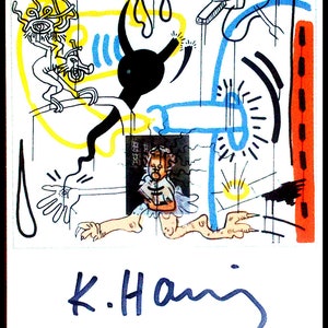 KEITH HARING - 'Apocalypse' - Satz von ZEHN handsignierte Ausstellungskarten - c1989 (Art Unlimited, Amsterdam)