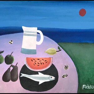 MARY FEDDEN OBE - Stillleben - original signiertes & datiertes Gemälde auf Karte (Beachtliche englische Künstlerin des 20.