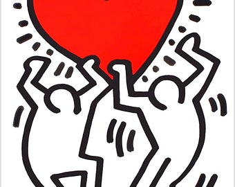 KEITH HARING - 'love Heart' - Vintage Offset Lithograph