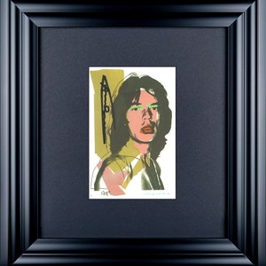 ANDY WARHOL - 'Mick Jagger' - handsignierte vintage Anzeige Karte - c1975 - custom gerahmt (Multiple Inc/Castelli Graphic, New York)