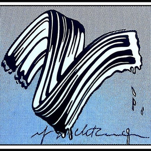 ROY LICHTENSTEIN - 'Weißer Pinselstrich' - handsignierte vintage Ausstellungskarte - c1992 (Museum Ludwig, Köln)