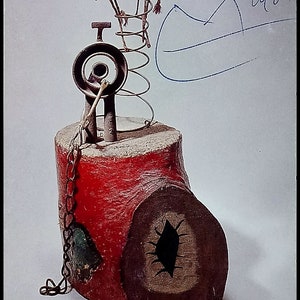 JOAN MIRO - 'L'objet du couchant' - impressão de cartão de exposição assinado à mão - c1980 (Centro Pompidou, Paris)