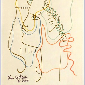 JEAN COCTEAU - original lithograph exhibition poster - c1960 - rare (Limited first edition. Galerie Lucie Weill/Mourlot, Paris)