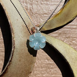 Sterling Silver Prong Set Carved Aquamarine Flower Pendant with Optional Chain