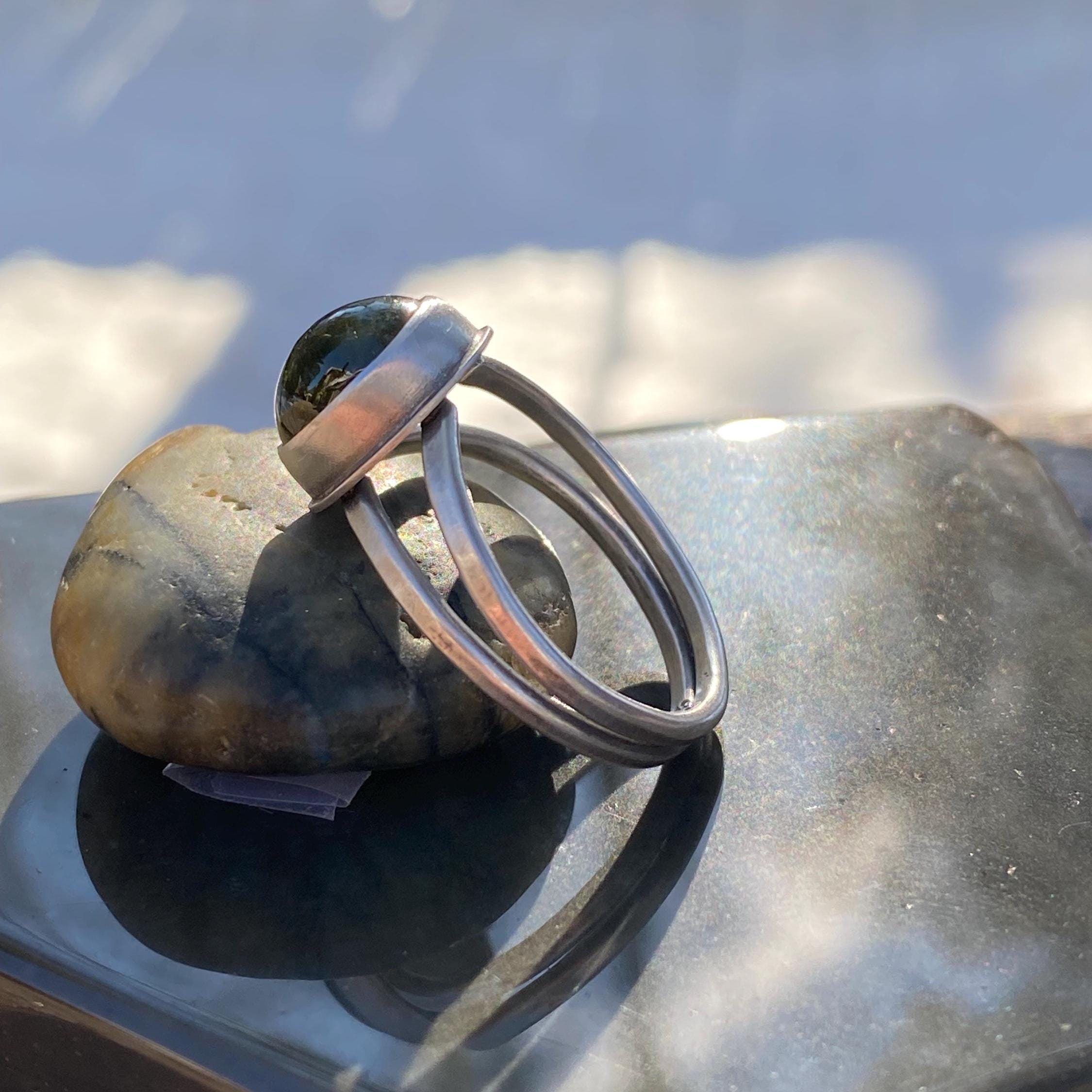 Bague Argent 925 Ovale Pierre Verte Synthétique - Taille 8.75 - Occasion