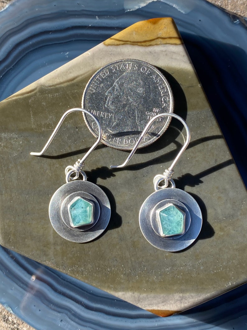 Rose Cut Geometric Grandidierite and Layered Sterling Silver Earrings