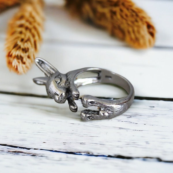 Rabbit Ring, Hugging Bunny Ring, Bunny Ring, Adjustable Ring, Animal Jewelry, Animal Ring, Animal Lovers, Animal Gift, Bunny Jewelry