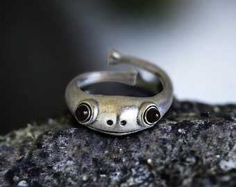 Silver Frog Ring, Red Eye Frog Ring, Animal Spirit Ring, Cute Frog Ring, Streetwear Ring, Hippie Ring, Creative Ring, Adjustable Ring