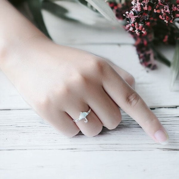 Silver Umbrella Ring, Umbrella Sterling Silver Stocking ring, Thin Band Ring, Adjustable Ring, Little Silver Umbrella Ring, Gift for Her