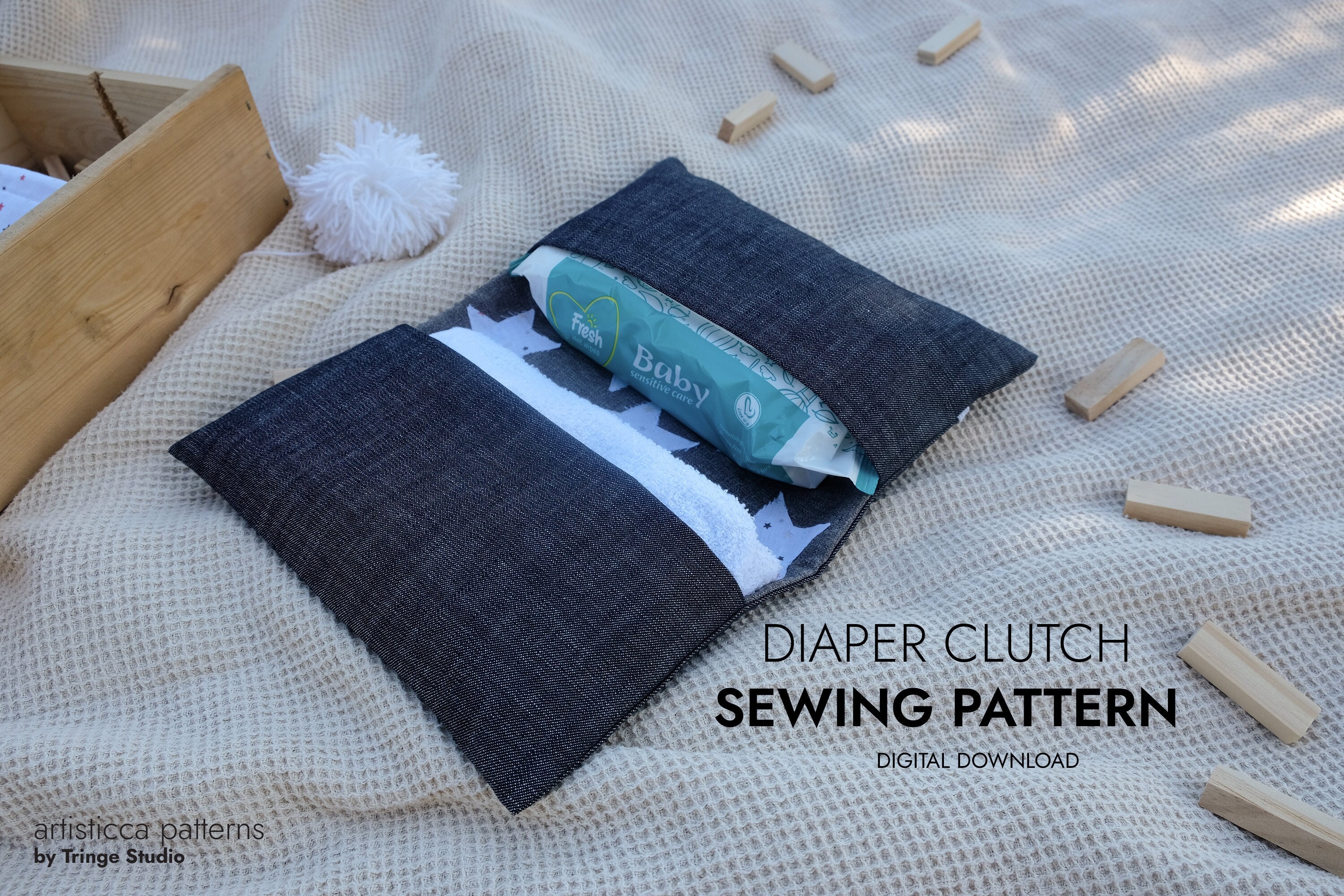 Easy diaper clutch sewing pattern, beginner-friendly mom-to-be sewing project, travel nappy wallet, baby essentials, pdf digital download