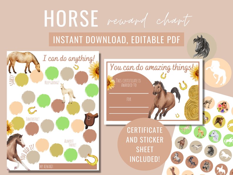 Printable Horse Reward Chart Kids Behaviour Chart Sticker Reward Chart Kids Sticker Chart ...