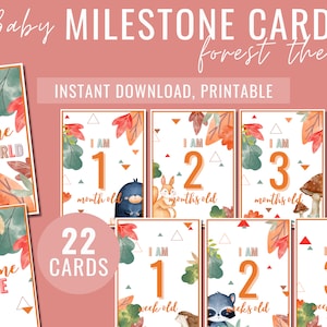 Cartes Forest Baby Milestone |  | imprimables  Cadeau maman |  Cadeau bébé |  Jalons mensuels |  Jalons hebdomadaires |  Téléchargement instantané