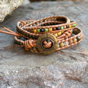 Four Wrap Leather Bracelet/ Beaded Wrap Bracelet/ Leather Bracelets For Women / Beaded Bracelet / Boho Bracelet/