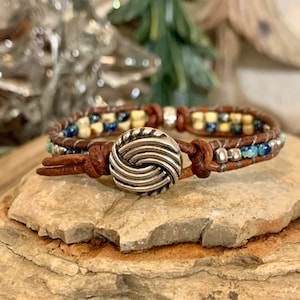 Single Beaded Bracelet/ Leather Bracelet/ Leather Wrap Bracelet/Boho Bracelet/Leather Bracelet for Women