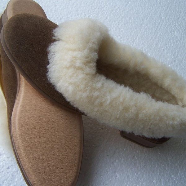 Vintage Full Fur Collar slippers Size 5 UK 38 Eu 7.5 USA British Made  1970's style Vulcanised Rubber soles