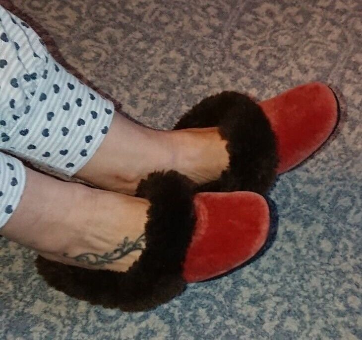 Full fur collar vintage slippers sales