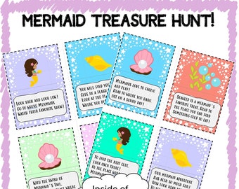 Mermaid Treasure Hunt Clues - Kids Birthday Activity - Treasure Hunt Printable - Birthday Scavenger Hunt - Birthday Printable Game