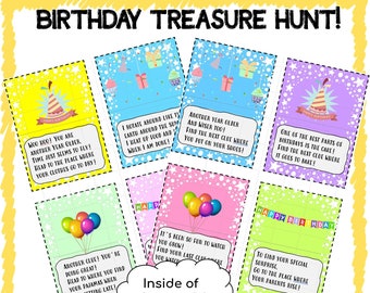 Birthday Treasure Hunt Clues - Kids Birthday Activity - Treasure Hunt Printable - Birthday Scavenger Hunt - Birthday Printable Game