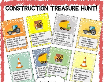 Construction Treasure Hunt Clues - Kids Birthday Activity - Treasure Hunt Printable - Birthday Scavenger Hunt - Birthday Printable Game