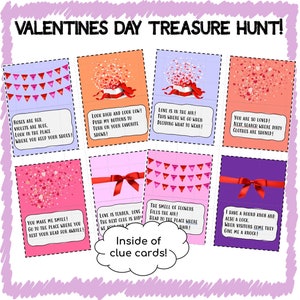 Valentine&#39;s Day Treasure Hunt Clues - Kids Birthday Activity - Treasure Hunt Printable - Birthday Scavenger Hunt - Birthday Printable Game