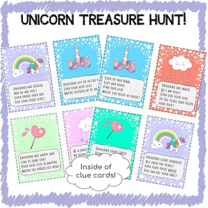 Unicorn Birthday Treasure Hunt Clues - Kids Birthday Activity - Treasure Hunt Printable - Birthday Scavenger Hunt - Birthday Printable Game