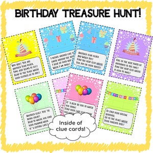 Anniversaire Treasure Hunt Clues - Kids Birthday Activity - Treasure Hunt Printable - Birthday Scavenger Hunt - Birthday Printable Game